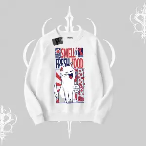 Smell of Fresh Food Kedi Baskılı Biskilet Sweatshirt
