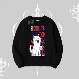 Smell of Fresh Food Kedi Baskılı Biskilet Sweatshirt