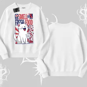 Smell of Fresh Food Kedi Baskılı Biskilet Sweatshirt