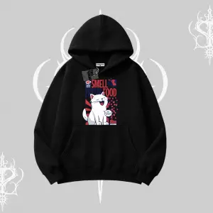 Smell of Fresh Food Kedi Baskılı Kapşonlu Sweatshirt