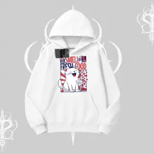 Smell of Fresh Food Kedi Baskılı Kapşonlu Sweatshirt