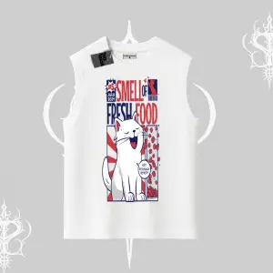 Smell of Fresh Food Kedi Baskılı Kolsuz Tshirt