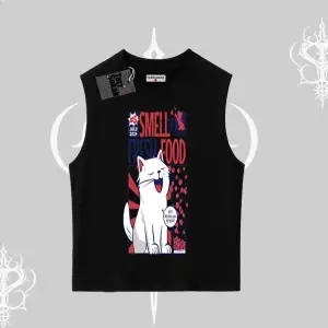 Smell of Fresh Food Kedi Baskılı Kolsuz Tshirt