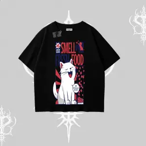 Smell of Fresh Food Kedi Baskılı Oversize Tshirt