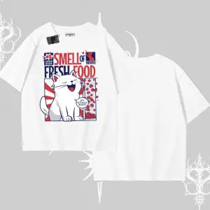Smell of Fresh Food Kedi Baskılı Oversize Tshirt