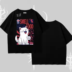 Smell of Fresh Food Kedi Baskılı Oversize Tshirt