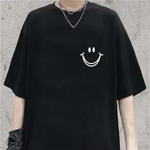 Smile Baskılı Beyaz Unisex Oversize