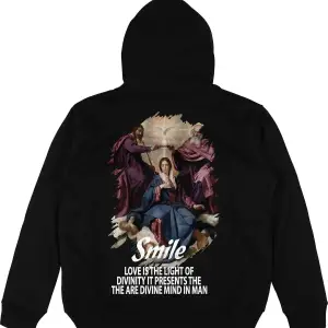 Smile Siyah Oversize Unisex Kapüşonlu Sweatshirt Hoodie