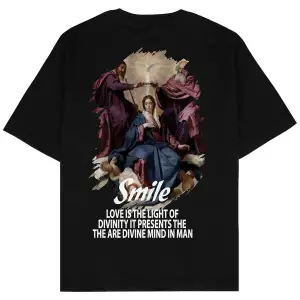 Smile Siyah Oversize Unisex T-shirt