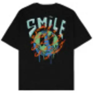 Smile Siyah Oversize Unisex T-shirt
