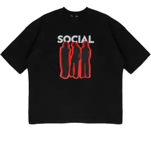 Social Baskılı Beyaz Unisex Oversize