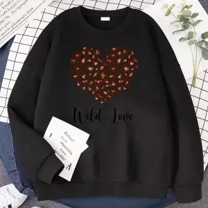 Sokak Kawaii Kadın Tişörtü Bu Görünüyor Vahşi Aşk Baskı Kapüşonlular Gevşek Bisiklet Yaka Kaz