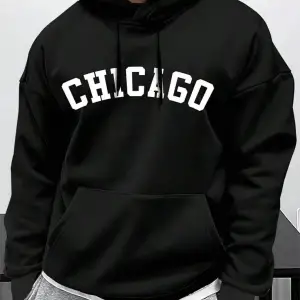 Sokak Mektup Chicago Baskı Erkekler Için Kapüşonlular Cep İpli Kazaklar Termal Polar Yumuşak