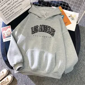 Sonbahar kış Womans Hoodies Los Angeles California baskılı kazak rahat cep polar kazak eğilim