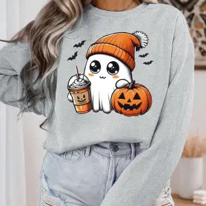 Sonbahar Womans cadılar bayramı tişörtü kahve sevgilisi baskı Hoodies polar rahat Crewneck ka