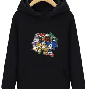 Sonic Siyah Unisex Kapşonlu Sweatshirt Sonıc Karakterler 00424