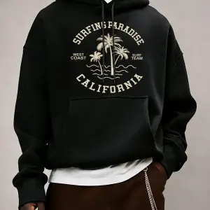 Sörf Cenneti Kaliforniya Baskılı Kapüşonlular Erkek Cep Yumuşak Giysiler Polar Gevşek Üstler