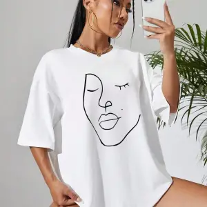 Soyut Şekil Grafik Düşük Omuz Büyük Boy Tişört