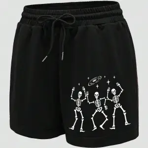 Spider Web & Heart Print Drawstring Waist Şort