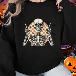 Spooky Mason İskelet Baskı Cadılar Bayramı Kazak Kadın Crewneck Sportif Kapüşonlular Gevşek P