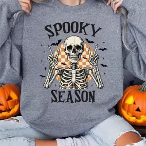 Spooky Mason İskelet Baskı Cadılar Bayramı Kazak Kadın Crewneck Sportif Kapüşonlular Gevşek P