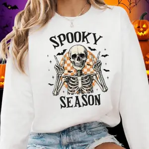 Spooky Mason İskelet Baskı Cadılar Bayramı Kazak Kadın Crewneck Sportif Kapüşonlular Gevşek P