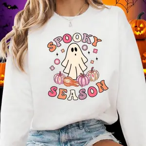 Spooky Sezon Kazak Hayalet Baskılar Cadılar Bayramı Kadın Kış Polar Hoodie Crewneck Gevşek Ka