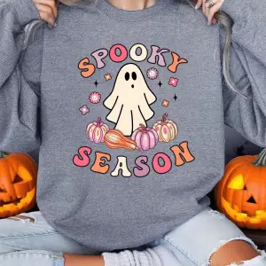 Spooky Sezon Kazak Hayalet Baskılar Cadılar Bayramı Kadın Kış Polar Hoodie Crewneck Gevşek Ka