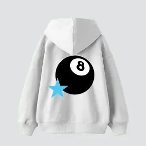 Star Eight Ball Baskılı Oversize Unisex Beyaz