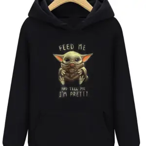 Star Wars Baby Yoda Siyah Unisex Kapşonlu Sweatshirt Pretty 00522