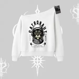 Stay Cool Kedi Baskılı Kapşonlu Crop Sweatshirt