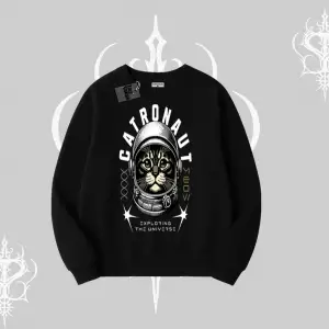 Stay Cool Kedi Baskılı Kapşonlu Sweatshirt