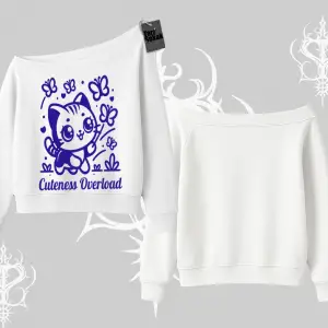 Stay Cool Kedi Baskılı Kayık Yaka Sweatshirt