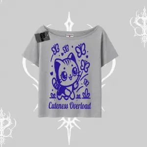 Stay Cool Kedi Baskılı Oversize Crop Tshirt