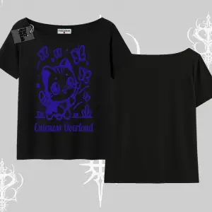 Stay Cool Kedi Baskılı Oversize Crop Tshirt