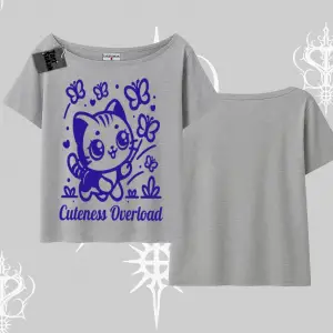 Stay Cool Kedi Baskılı Oversize Crop Tshirt