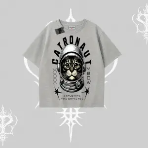 Stay Cool Kedi Baskılı Oversize Tshirt