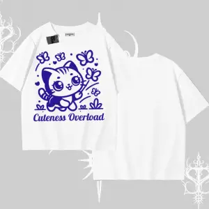 Stay Cool Kedi Baskılı Oversize Tshirt