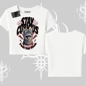 Stay Curious Kedi Baskılı Babby Tee Tshirt