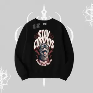 Stay Curious Kedi Baskılı Biskilet Sweatshirt