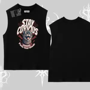 Stay Curious Kedi Baskılı Kolsuz Tshirt