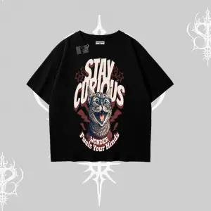 Stay Curious Kedi Baskılı Oversize Tshirt
