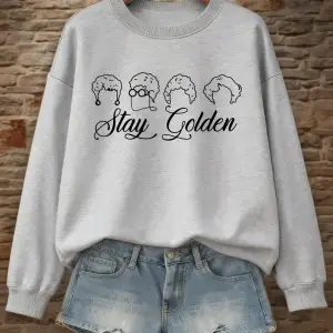 Stay Goldenprinting Tişörtü Bayan Sonbahar Kış Temelleri Kapüşonlular Gevşek Polar Sıcak Kaza