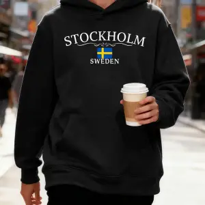 Stokholm İsveç Mektup Baskılar Pamuk Kapüşonlular Kadın Kış Polar Sıcak Kazak Koşu Cep Kazak