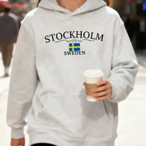 Stokholm İsveç Mektup Baskılar Pamuk Kapüşonlular Kadın Kış Polar Sıcak Kazak Koşu Cep Kazak