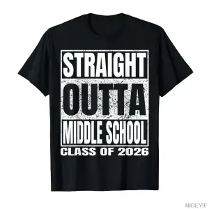 Straight Outta Ortaokul Komik 2026 Orta Mezuniyet T-shirt Erkekler Kadınlar Için % 100% Pamuk