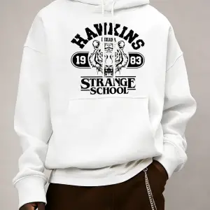 Strange School 1983 Baskılı Erkek Günlük Giyim Modası Bol Kapüşonlu Üstler Her Şeyle Uyumlu S