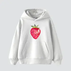 Strawberry Disco Baskılı Oversize Unisex Beyaz