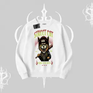 Street Cat Kedi Baskılı Biskilet Sweatshirt