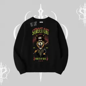 Street Cat Kedi Baskılı Biskilet Sweatshirt